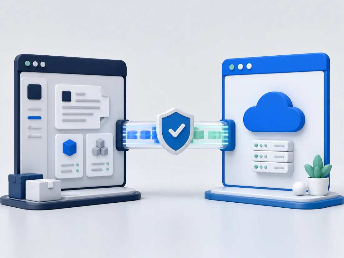 Două sisteme de afaceri conectate printr-o punte securizată